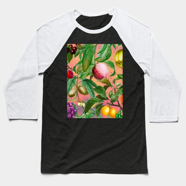 Floral paradise,Trendy tropical floral leaves and fruits, tropical pattern, botanical illustration, tropical plants, rose blush pink floral illustration Baseball T-Shirt by Zeinab taha